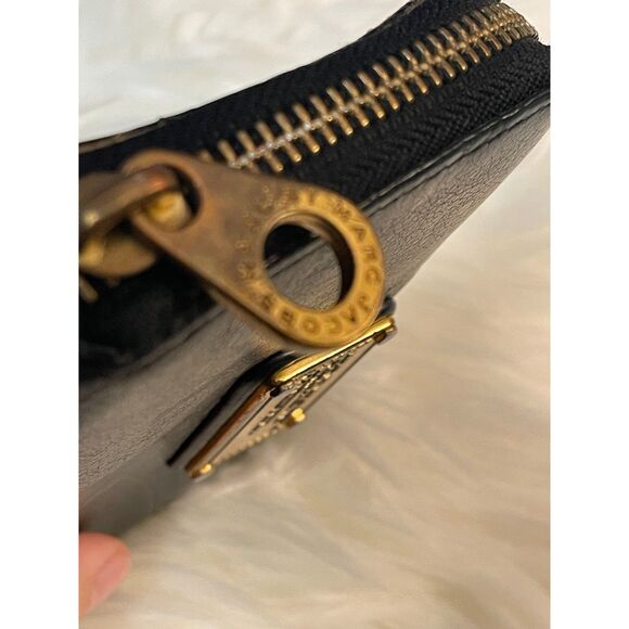 Marc Jacobs Black Leather Wallet Zip Around Logo Lining 6" - Picture 5 of 11